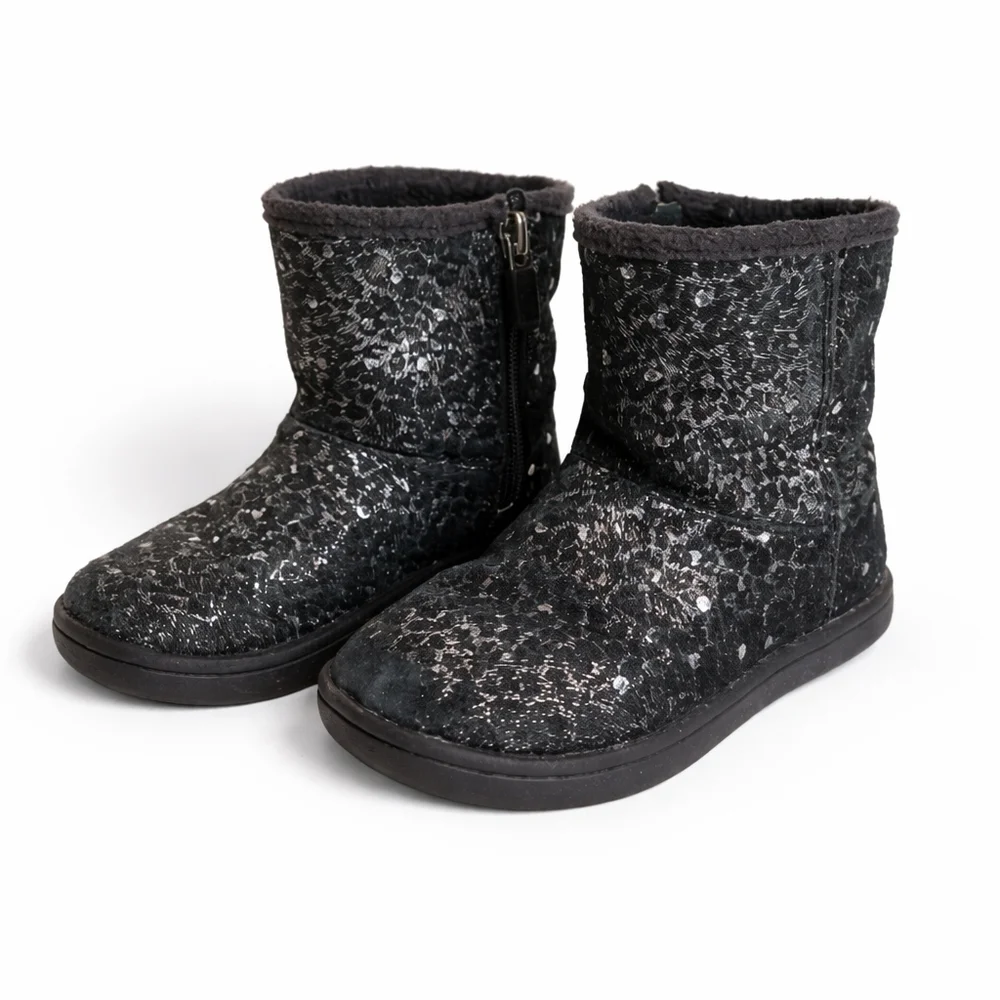 UGG Toddler Size 9 Silver and Black Sparkly Leopard Print Boots